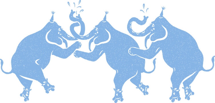 Two vintage blue circus elephants performing mirror balance pose vector illustration