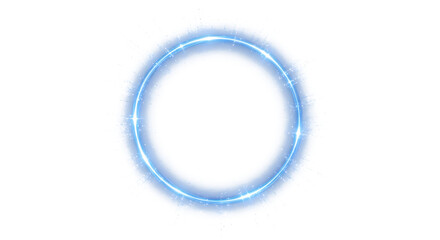 Glowing blue circular frame created with brilliant light streaks appearing in this artistic digital effect photograph