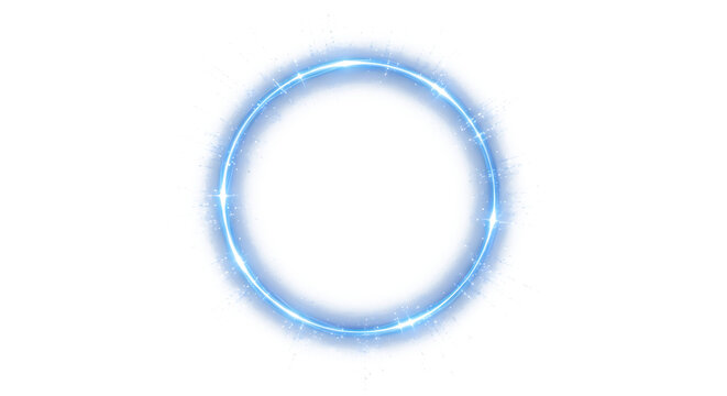 Glowing blue circular frame created with brilliant light streaks appearing in this artistic digital effect photograph