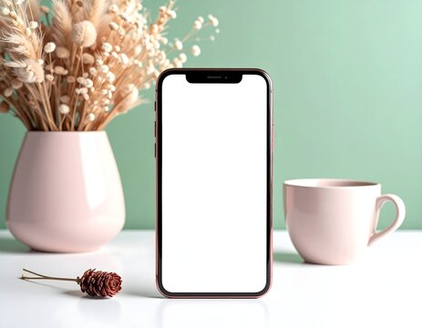 Smartphone Mockup with Dried Flowers and Coffee Mug