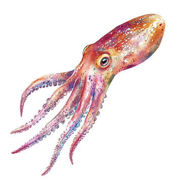 watercolor of Squid, vector, isolated on a white background.