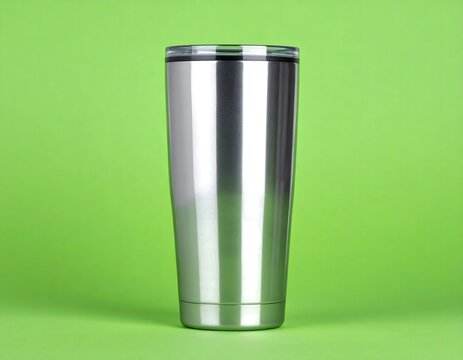 Stainless Steel Tumbler on Vibrant Green Background