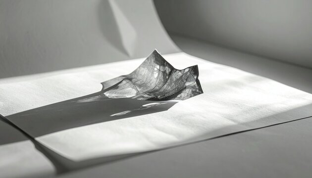 Abstract photogram of geometric object with shadow on light-sensitive paper