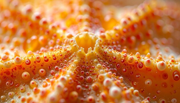 Close-up macro of orange-red biscuit star with circular pattern texture