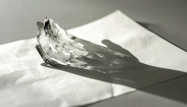 Abstract black and white photogram of a bird wing on light-sensitive paper