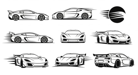 Collection of dynamic sports car illustrations in motion. © Adoh