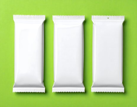 Three Blank White Packaging Bars on Green Background
