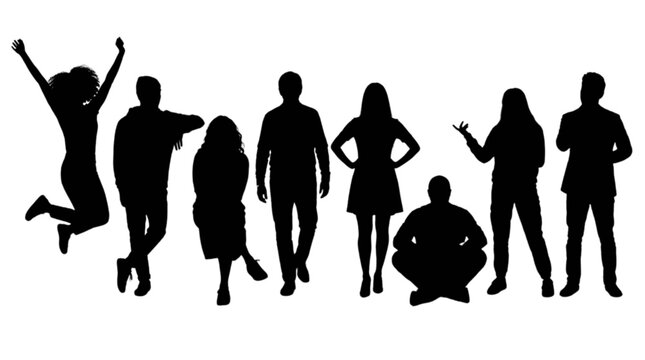 Silhouette group of people socializing around a fire pit isolated on transparent background, Vector