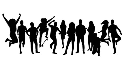 Fototapeta premium Group of people dancing together outdoors isolated on transparent background, Vector