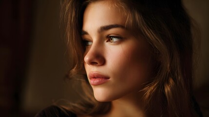Fototapeta premium A warm and intimate close up portrait emphasizing soft light rich tones and striking contrast