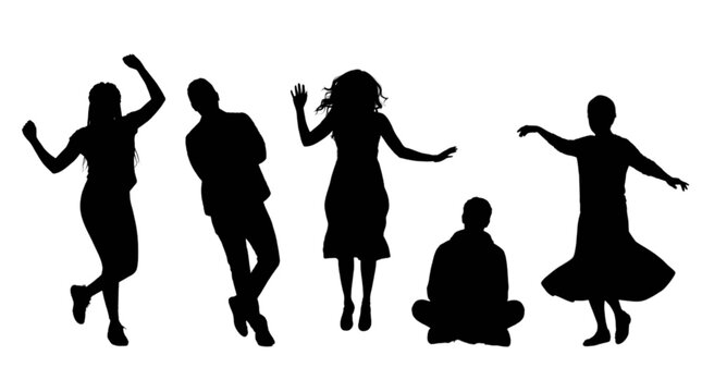 Silhouette people dancing in joyful motion isolated on transparent background, Vector