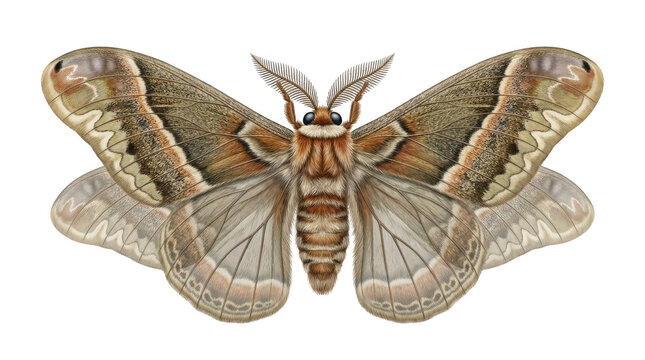 Beautiful moth with intricate wing patterns isolated on clear background transparent background