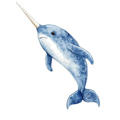 Narwhal, watercolor drawing vector, isolated on a white background. © nexora