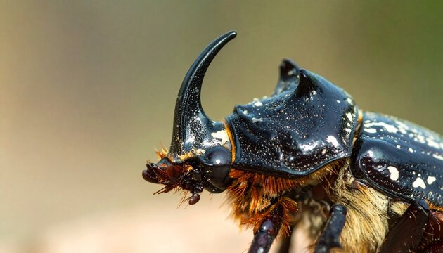 Close-up portrait of a Goliath beetle with white and black markings on head