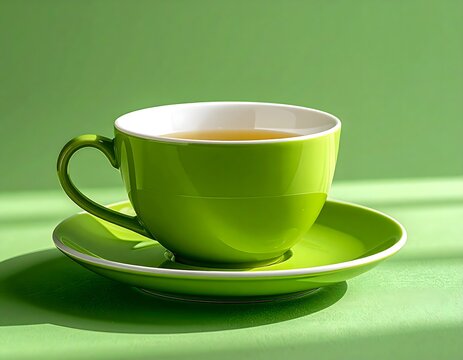 Vibrant Green Tea Cup and Saucer
