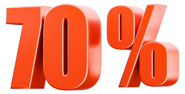 Shiny red 70 percent 3D render sign