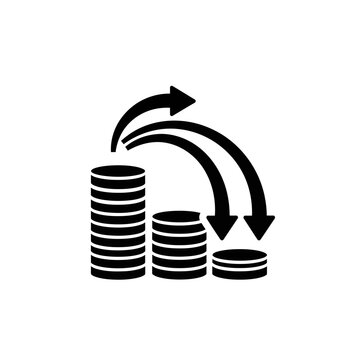 Financial concept of decreasing coins with arrows.