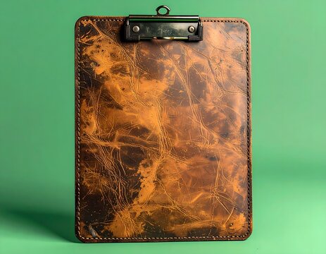 Vintage Leather Clipboard on Green Background