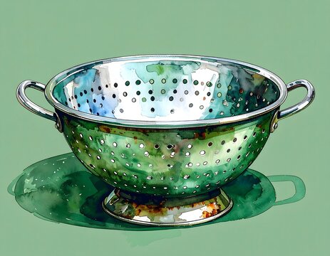 Watercolor Green Colander Illustration