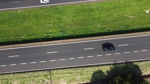 Anhanguera Highway, a view of the Anhanguera Highway in Brazil as seen by a drone on a Sunday morning. 4k drone footage.