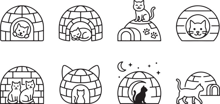 Arctic cats living in igloos and snowy winter shelters