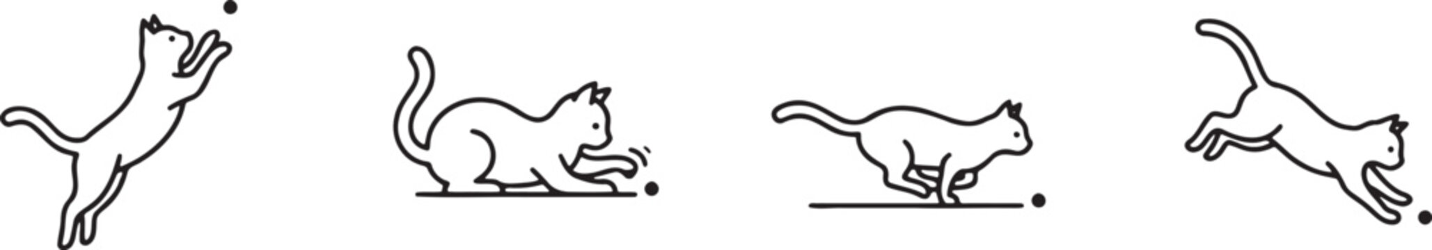Active cats jumping to catch balls and playing in action
