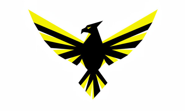 Minimalist Phoenix Bird Logo Design With Black and Yellow Geometric Wings on White Background