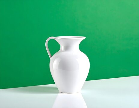 White Ceramic Pitcher on Green Background