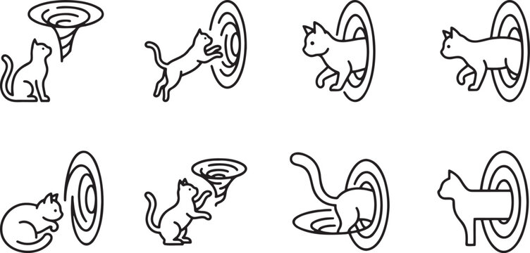 Magical cats jumping through portals and cosmic wormholes icons