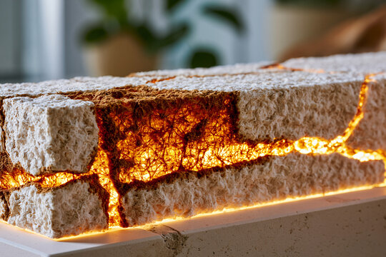 Bio-luminescent mycelium root structure architectural panel.