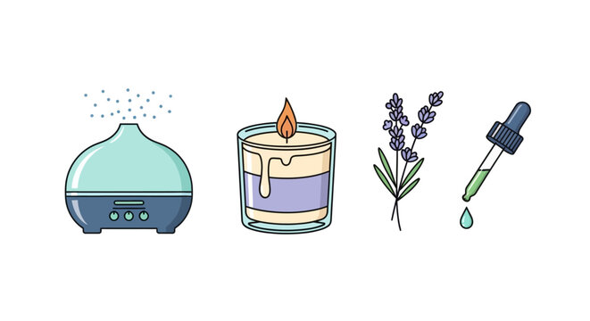 Aromatherapy set with electric diffuser candle lavender and essential oil dropper