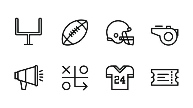 American Football Line Icons Set - Sports Equipment and Game Outline Symbols
