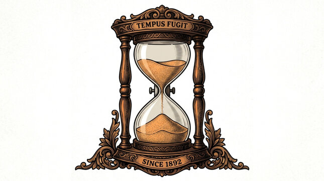 Antique hourglass with sand flowing through the narrow neck.