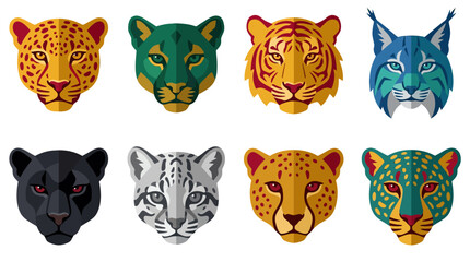 Six Wild Big Cat Faces in Circular Watercolor Style Illustration © Kaka
