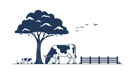 Black and white cow grazing peacefully.