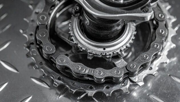 Close-up of bicycle derailleur jockey wheel and chain mechanism detail