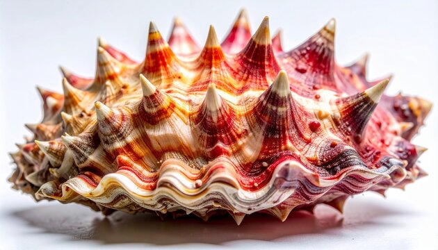 Close-up macro of thorny oyster shell with red and white spines