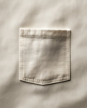 AI-generated image of a close-up shot of an off-white textured fabric shirt pocket with clean stitching details.