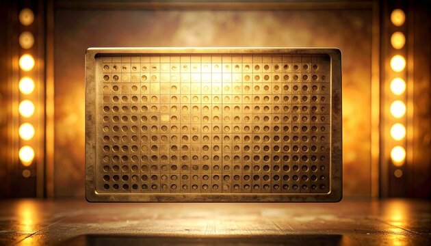Close-up of vintage punch card with rectangular hole pattern in warm light