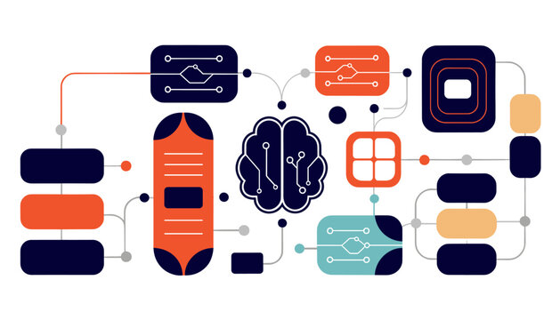 A clean, minimalist flowchart design with contrasting orange and dark blue elements, ideal for corporate presentations and business guides.