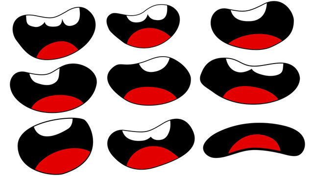Set of Cartoon Mouth Expressions and Lip Sync Shapes for Character Design Illustration