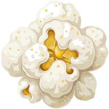 single popped fluffy white and yellow popcorn kernel