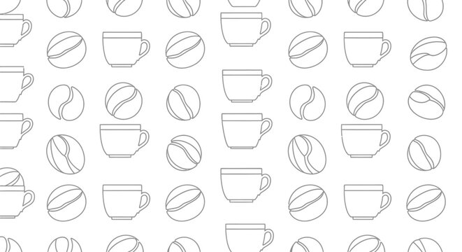Simple coffee cup and bean seamless pattern on white background.