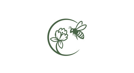 Fototapeta premium Bee flying to flower logo.