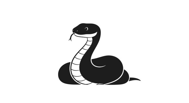 Black and white cartoon snake coiled.