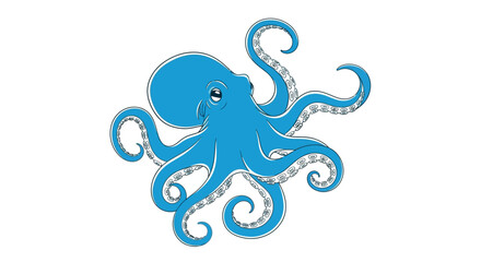 Blue octopus with curled tentacles swimming. © Pletuk