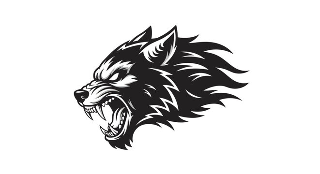 Black wolf head with open mouth.
