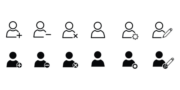 User profile management icons with add remove edit and setting tools.