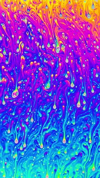 Macro shot of a soap bubble creates a colorful and psychedelic background. Vertical Video.
