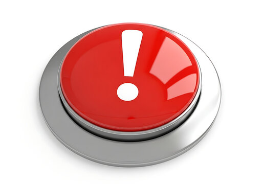 Red button with a white exclamation mark indicating an alert or emergency push button danger sign warning sign emergency attention notification important technology